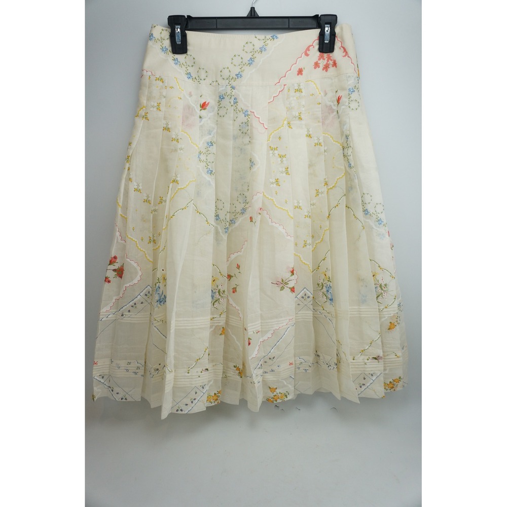 Tory Burch Carmine Midi Skirt 2 Ivory Handkerchief Floral Pleated Silk Blend EUC